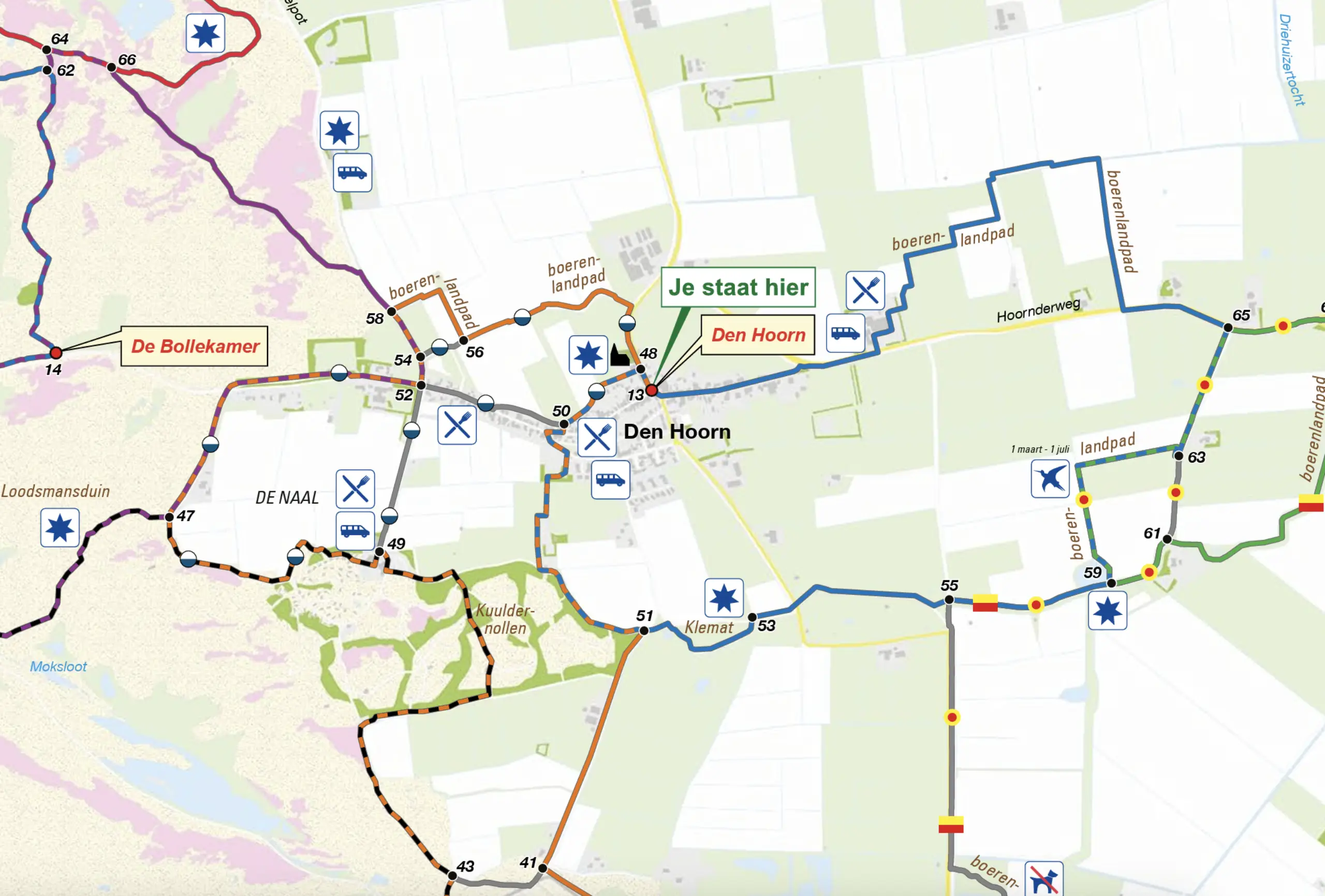 Routes rondom startpunt Den Hoorn