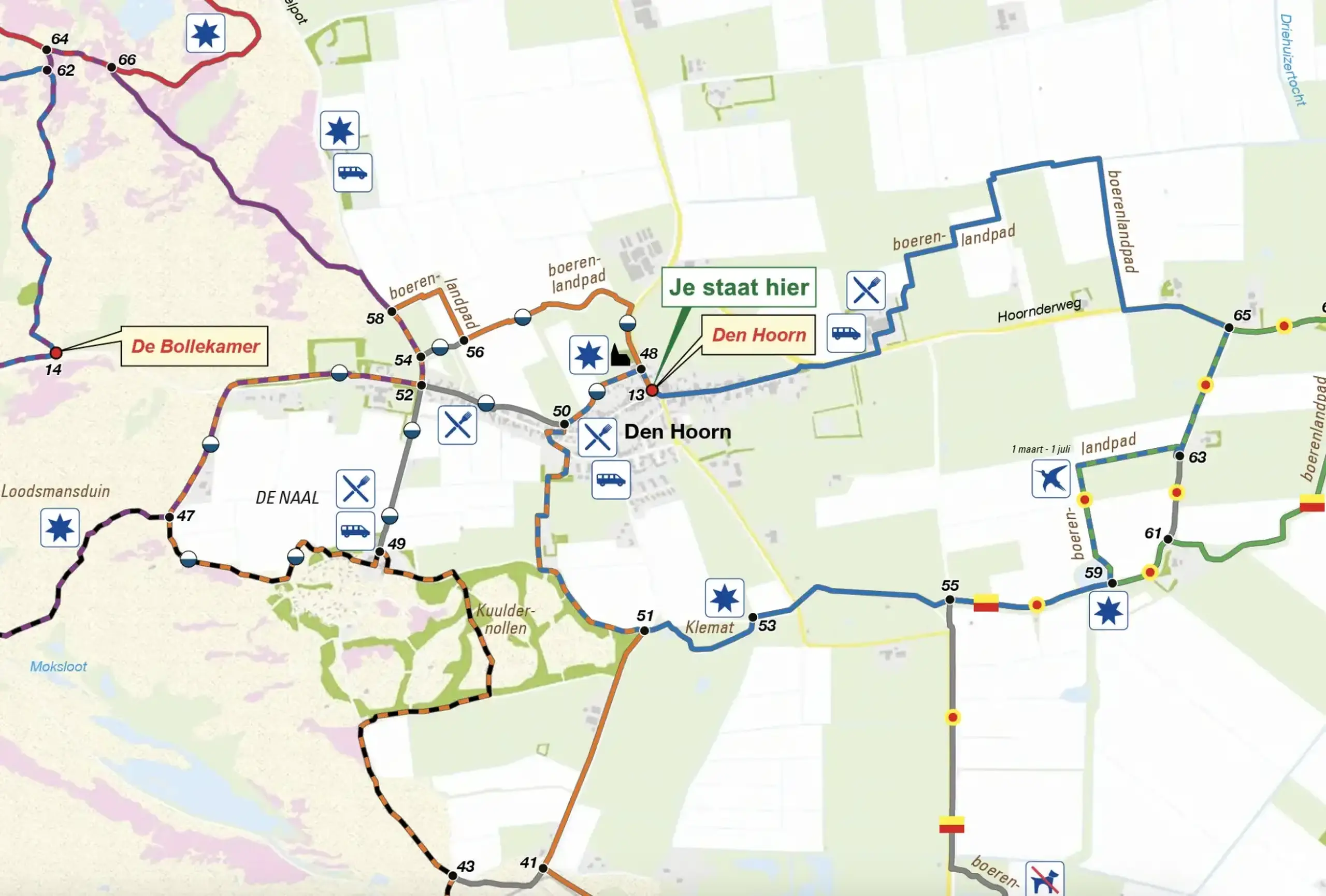 Routes around starting point Den Hoorn